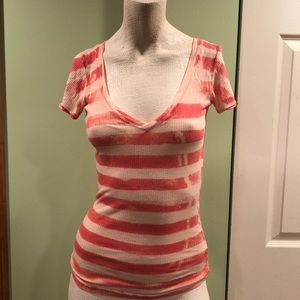 Pink striped Michael stars v neck t shirt